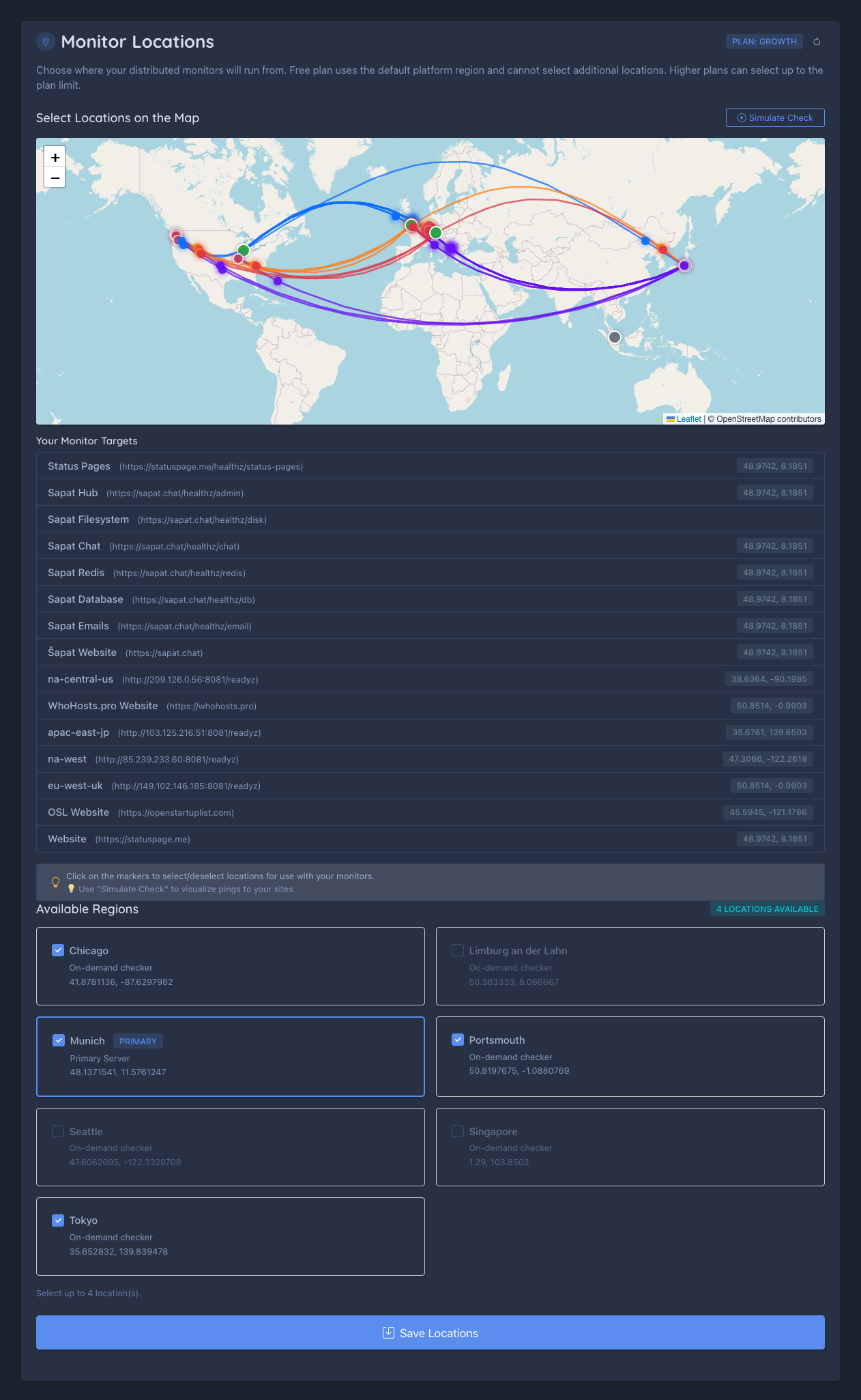 Monitor locations settings